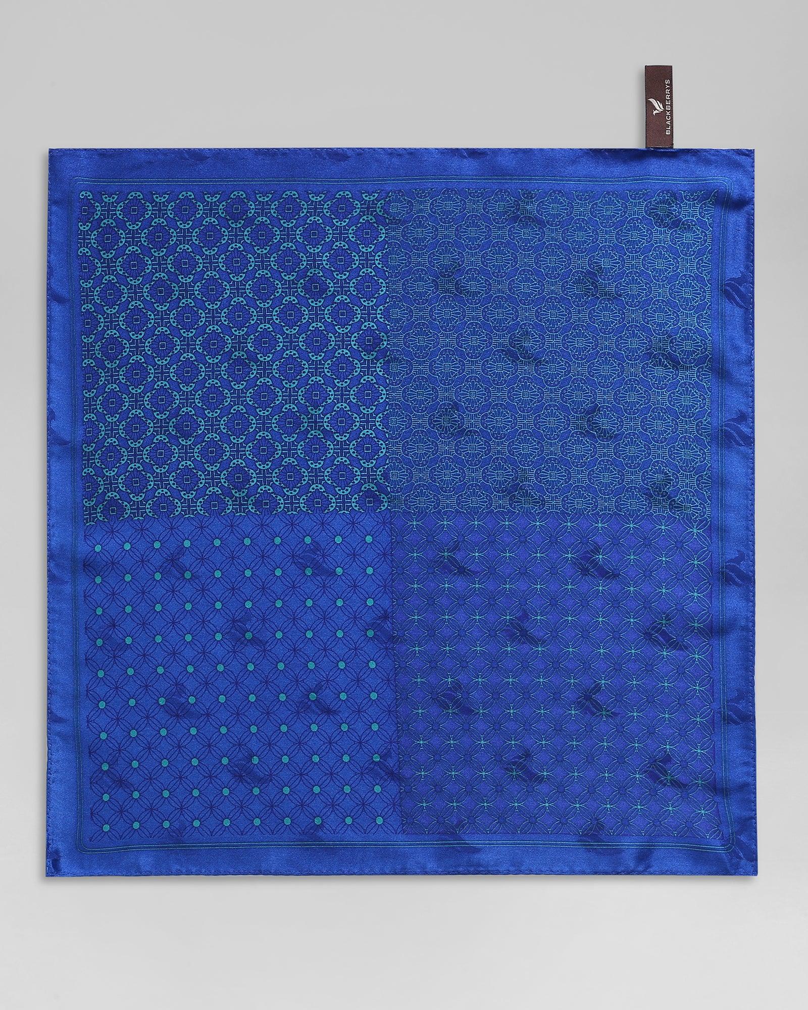 Silk Blue & Navy Printed Pocket Square - Qabita