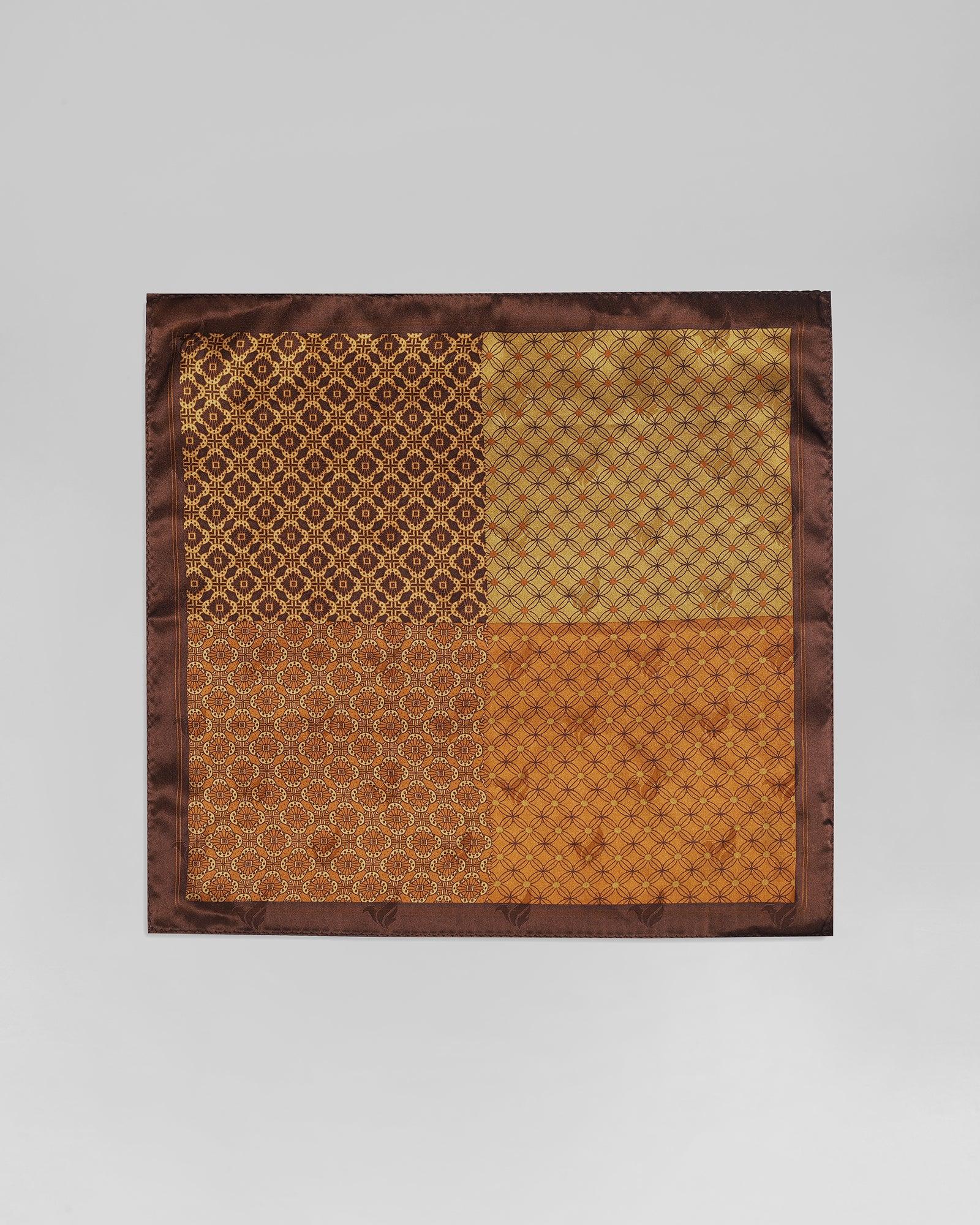Silk Tobacco Brown Printed Pocket Square - Qabita