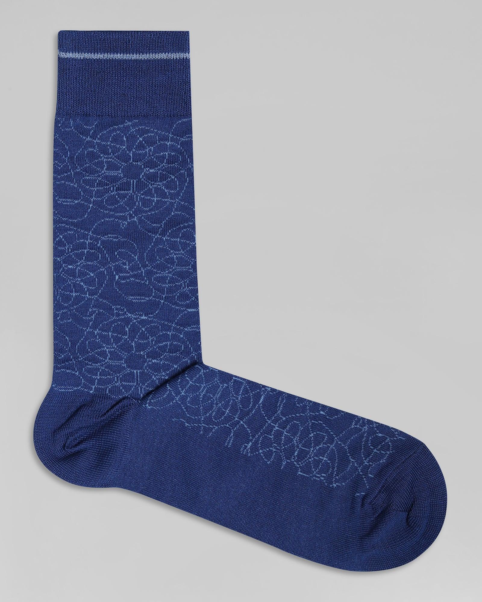 Cotton Blue Printed Socks - Okay