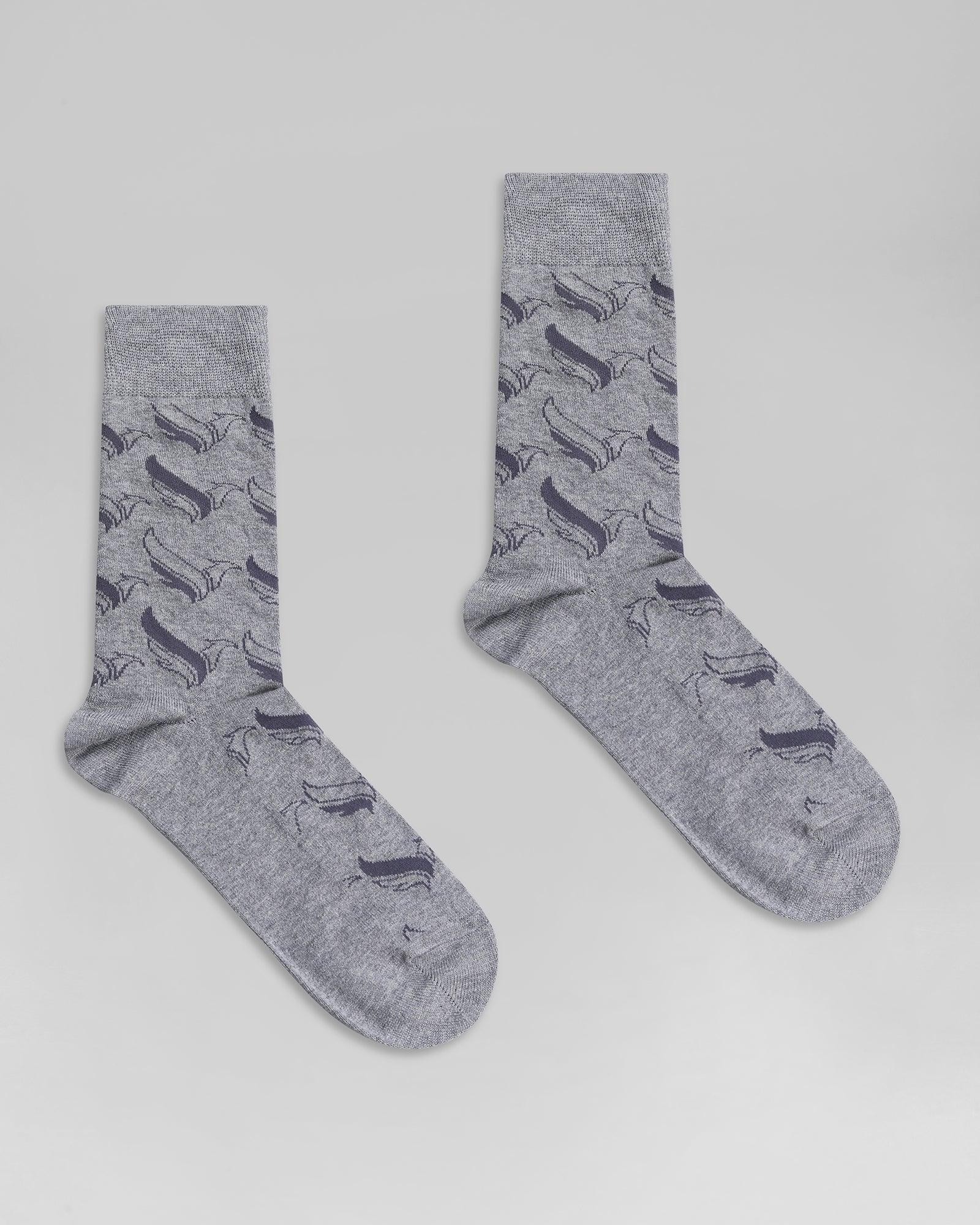 Cotton Grey Printed Socks - Owner