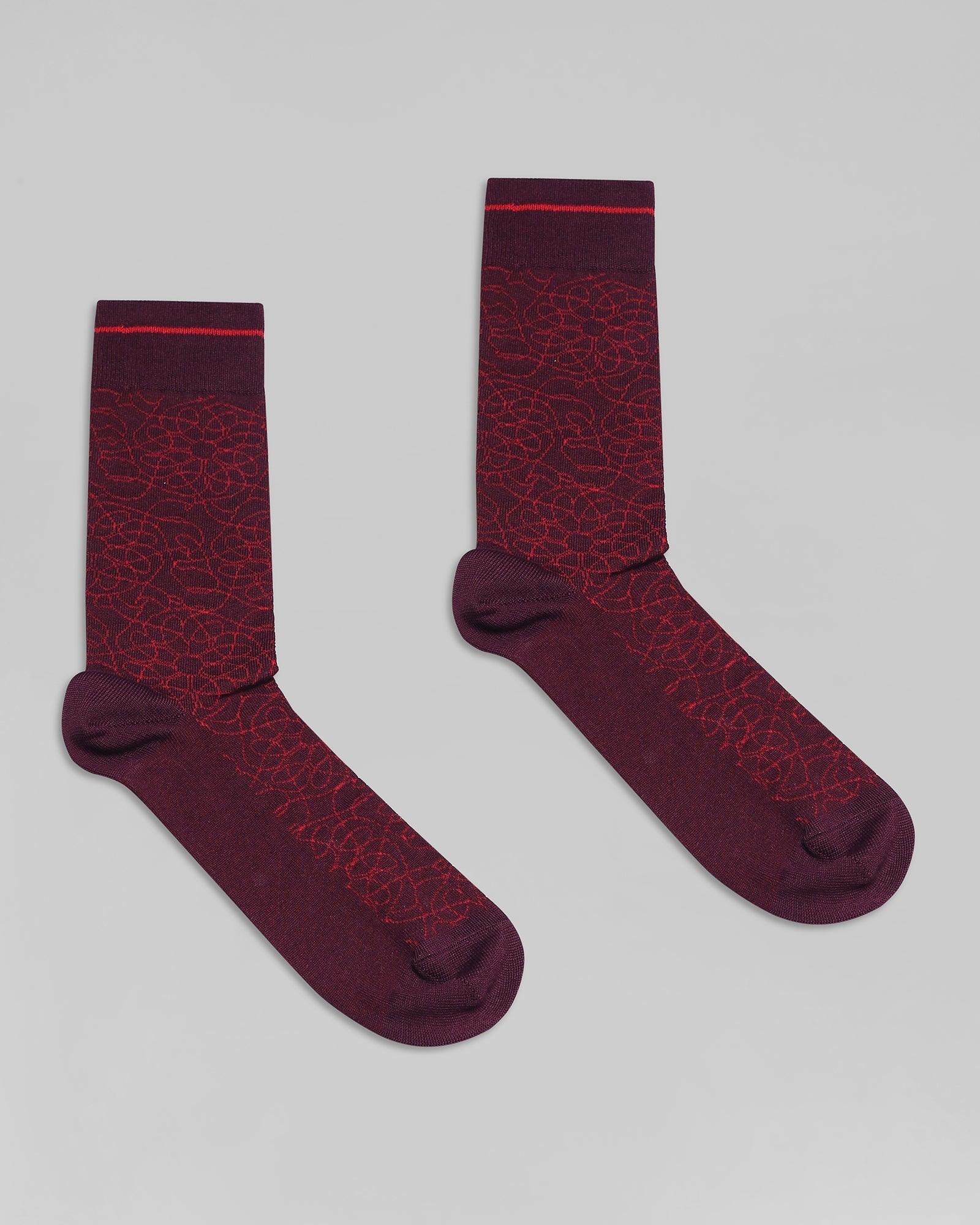 Cotton Maroon Printed Socks - Okay