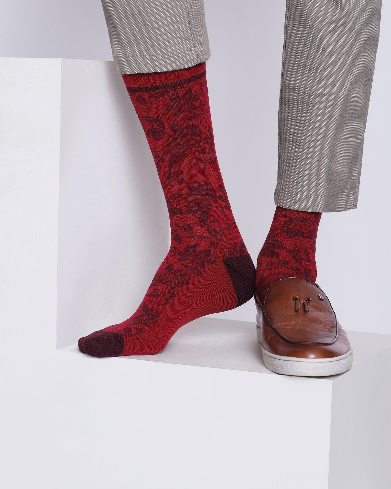 Cotton Maroon Printed Socks - Oman