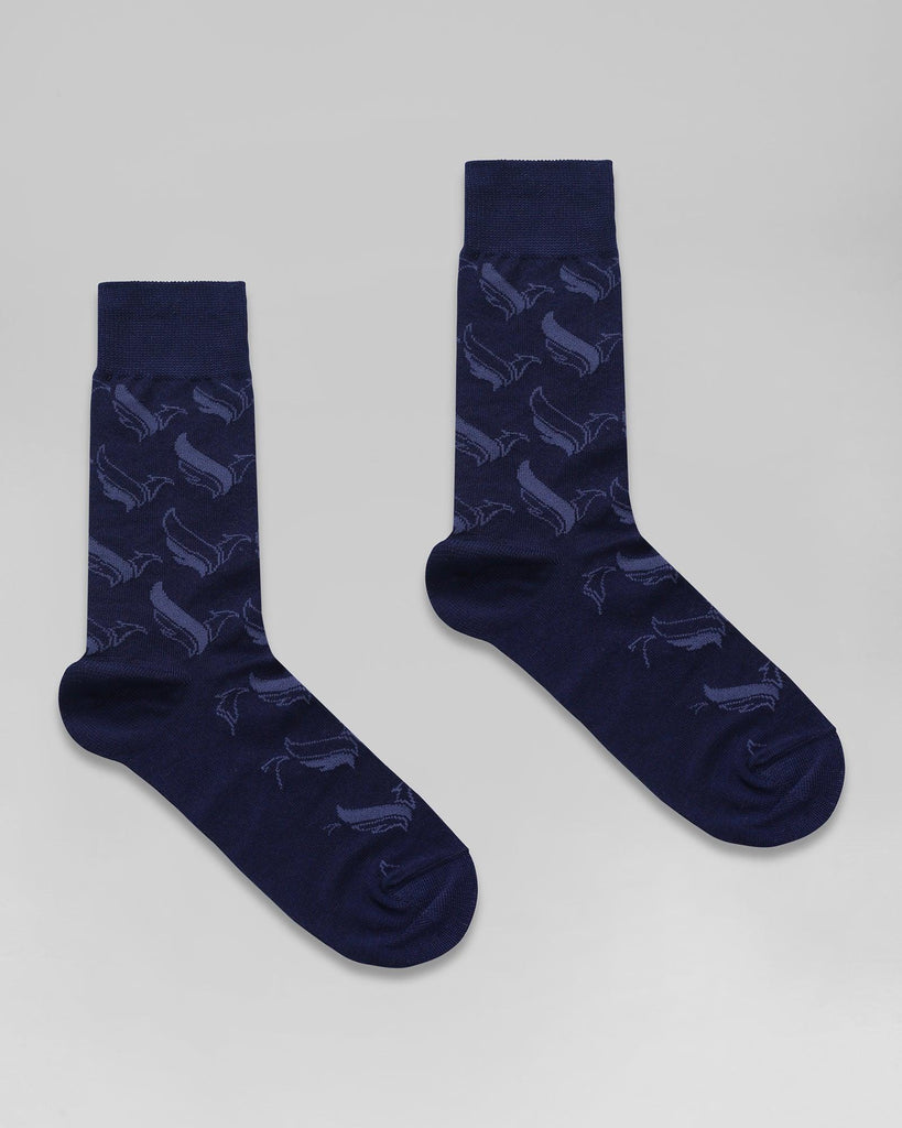 Cotton Dark Navy Printed Socks - Jacquard