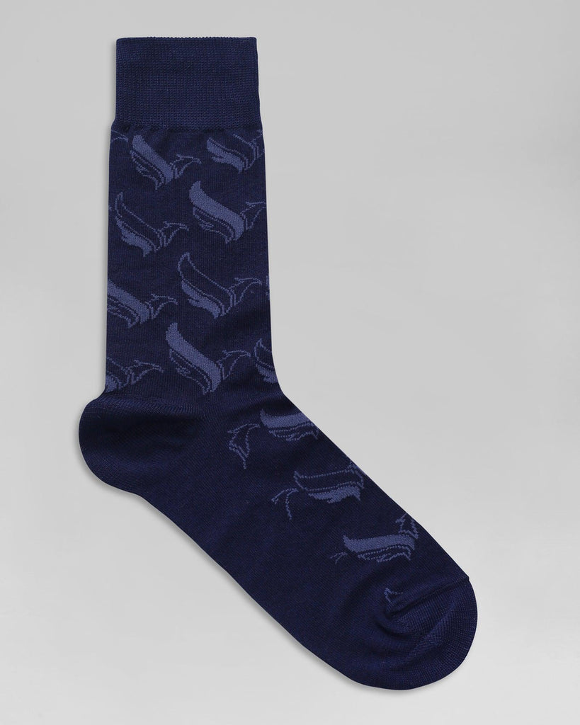 Cotton Dark Navy Printed Socks - Jacquard