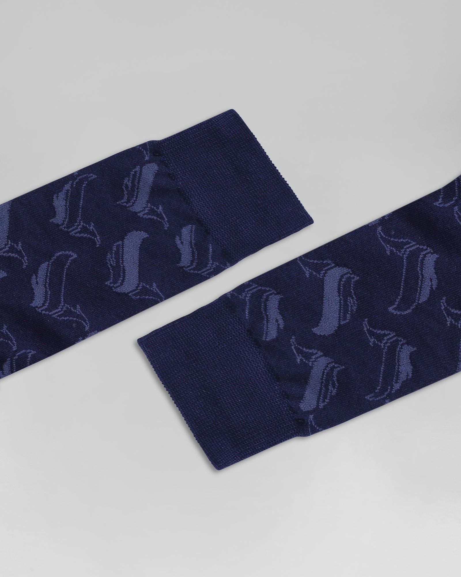 Cotton Dark Navy Printed Socks - Jacquard
