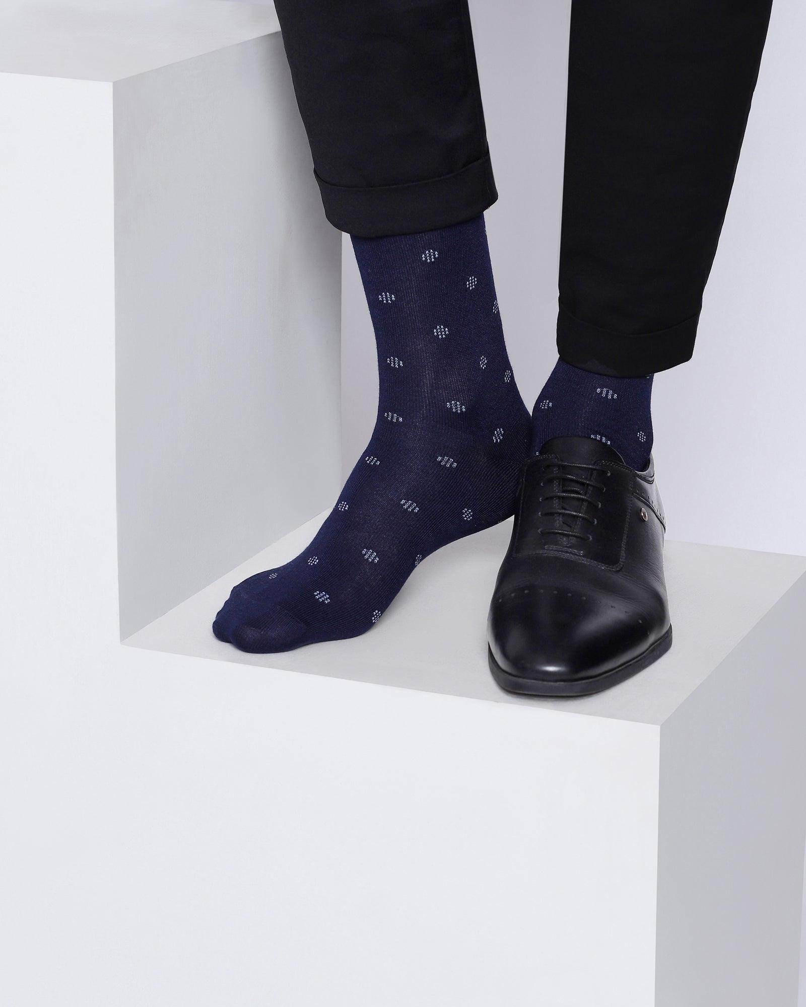 Cotton Dark Navy Printed Socks - Orek