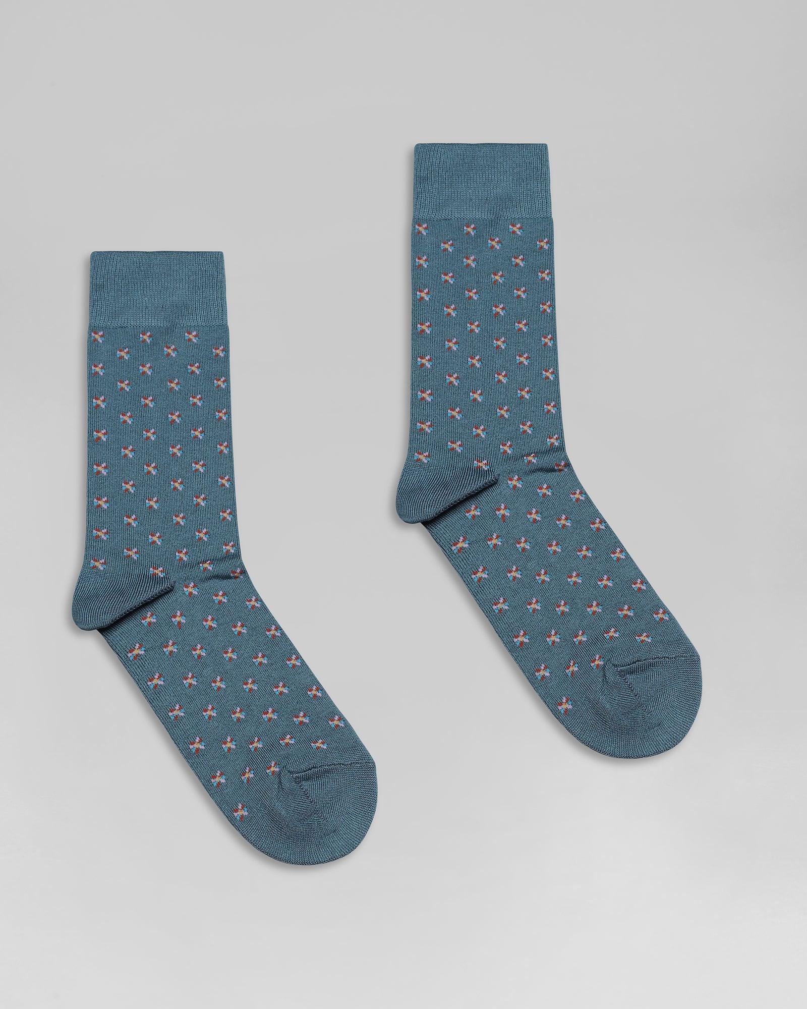 Cotton Teal Green Printed Socks - Osteen
