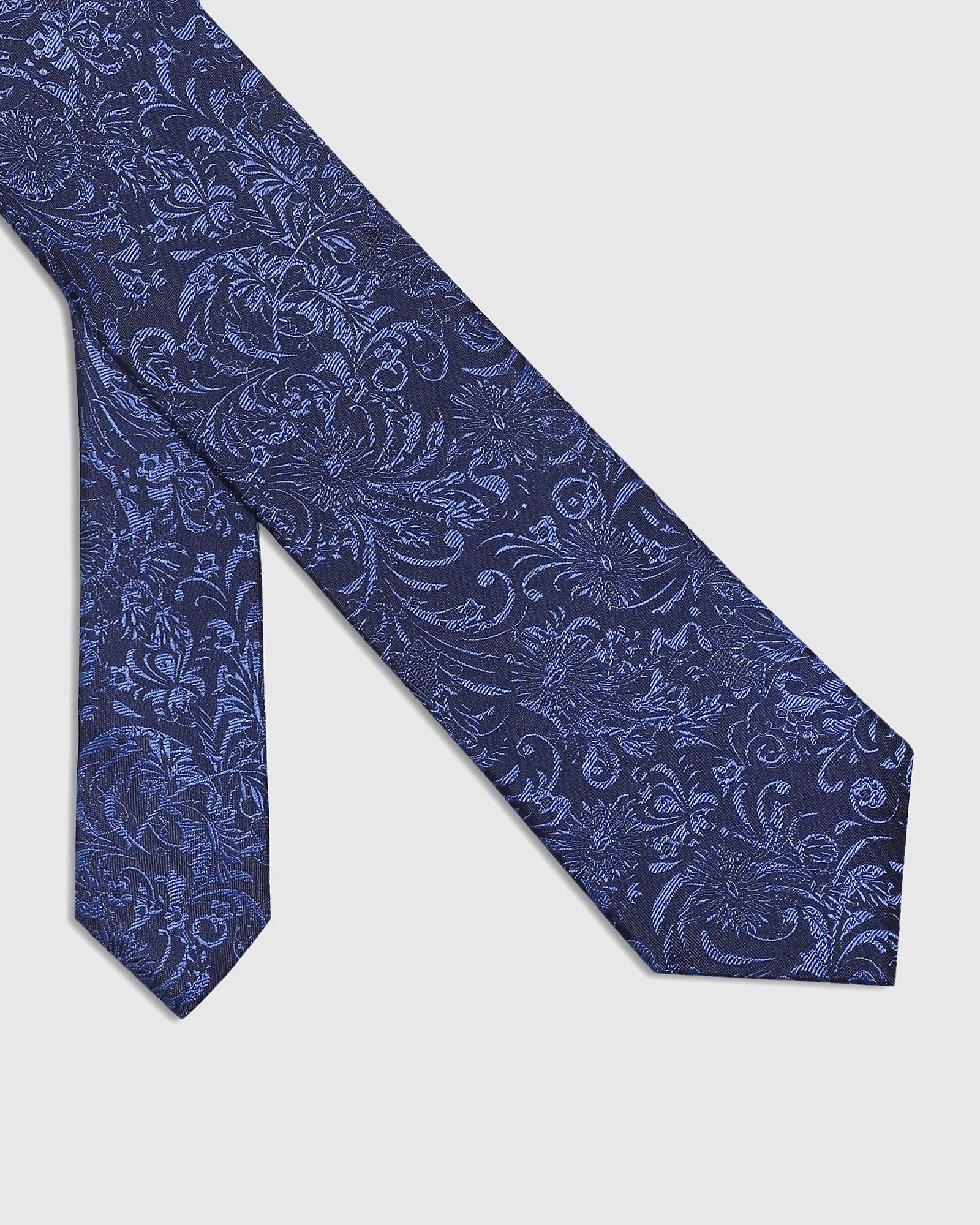 Silk Blue & Navy Printed Tie - Blue