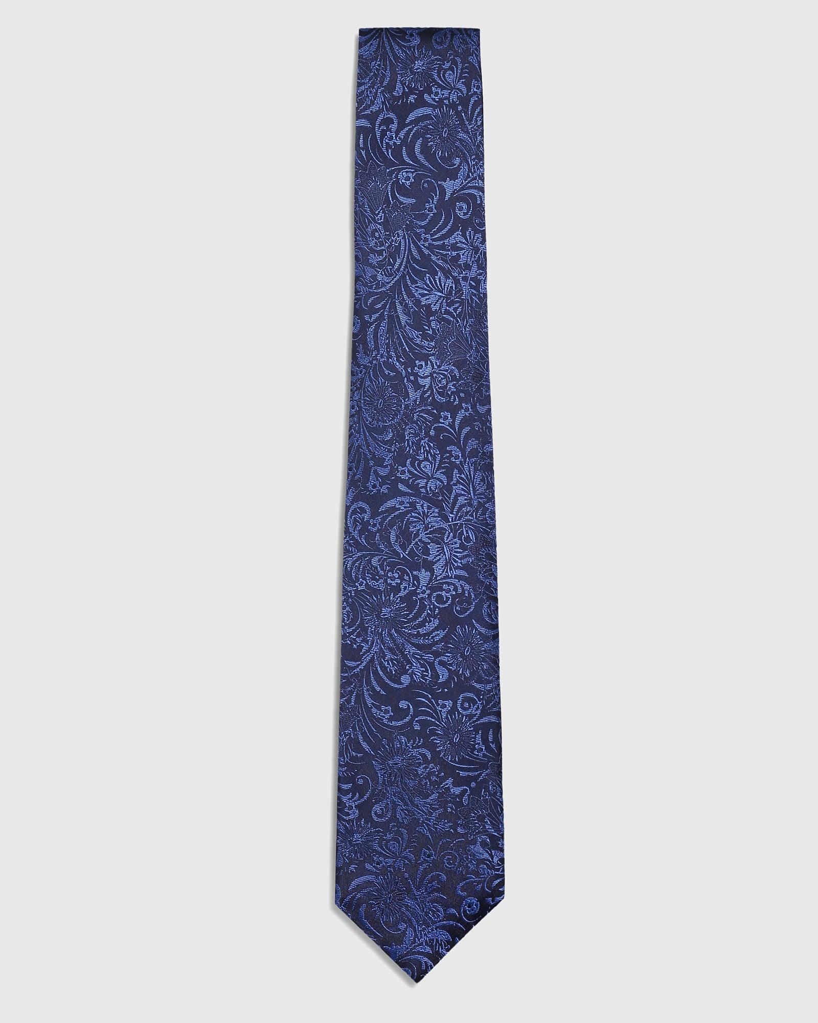 Silk Blue & Navy Printed Tie - Blue