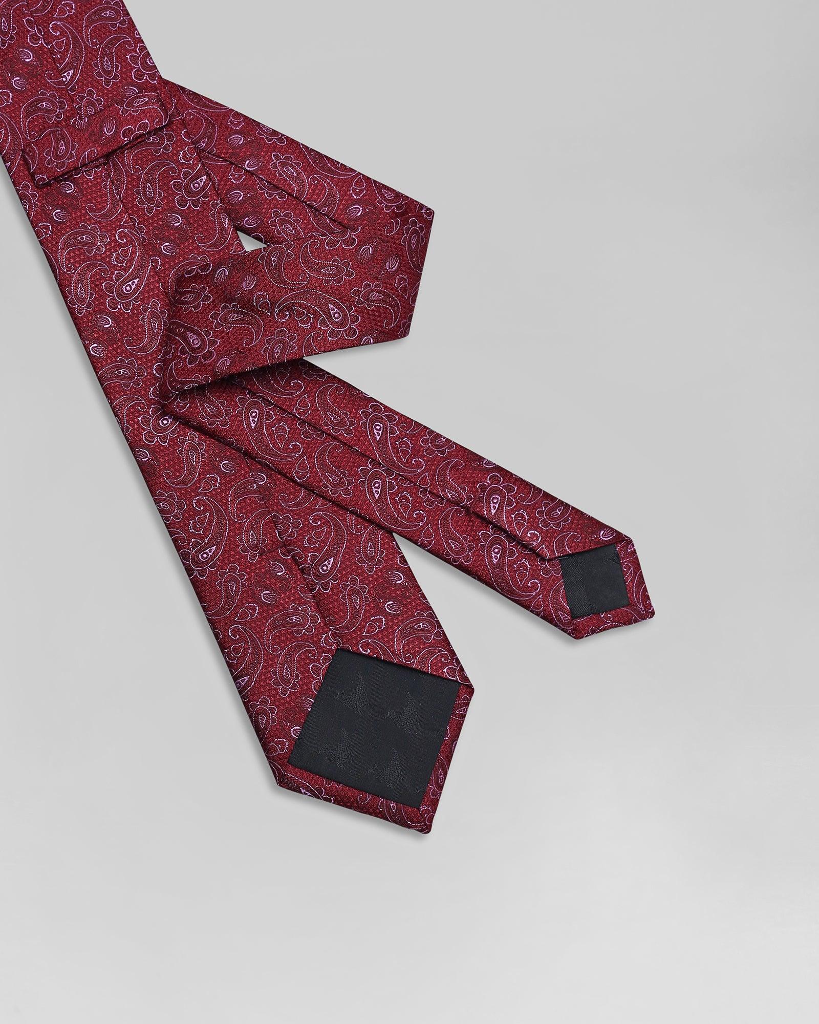 Silk Maroon Printed Tie - Qasif