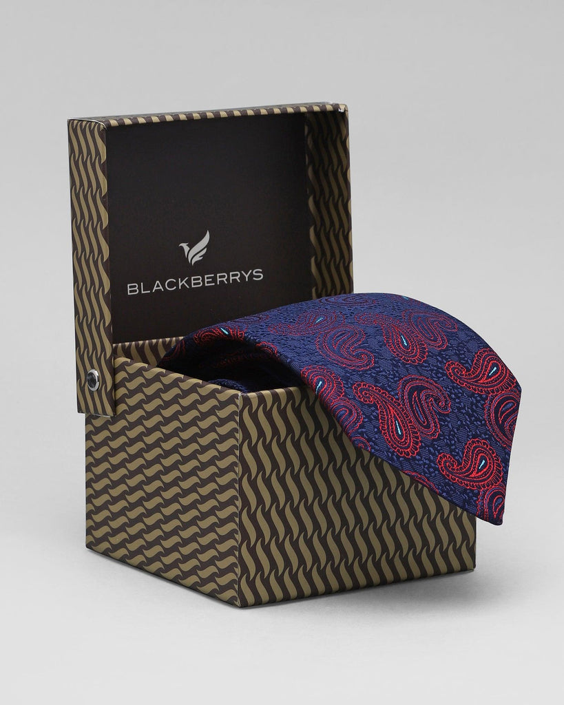 Silk Navy Printed Tie - Qalaba