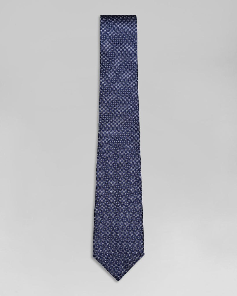 Silk Navy Printed Tie - Qubator