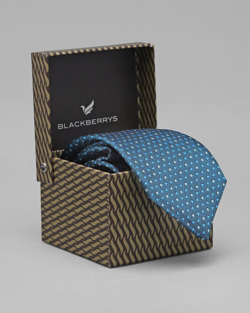 Silk Teal Blue Printed Tie - Quinta