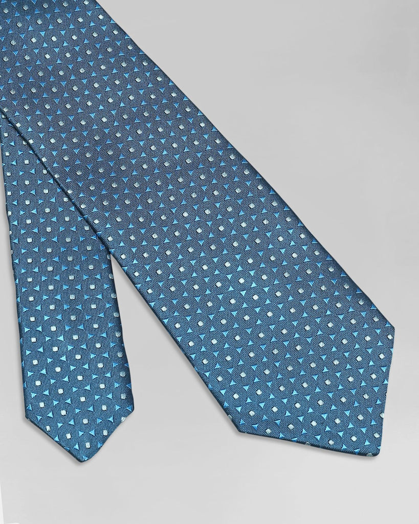 Silk Teal Blue Printed Tie - Quinta