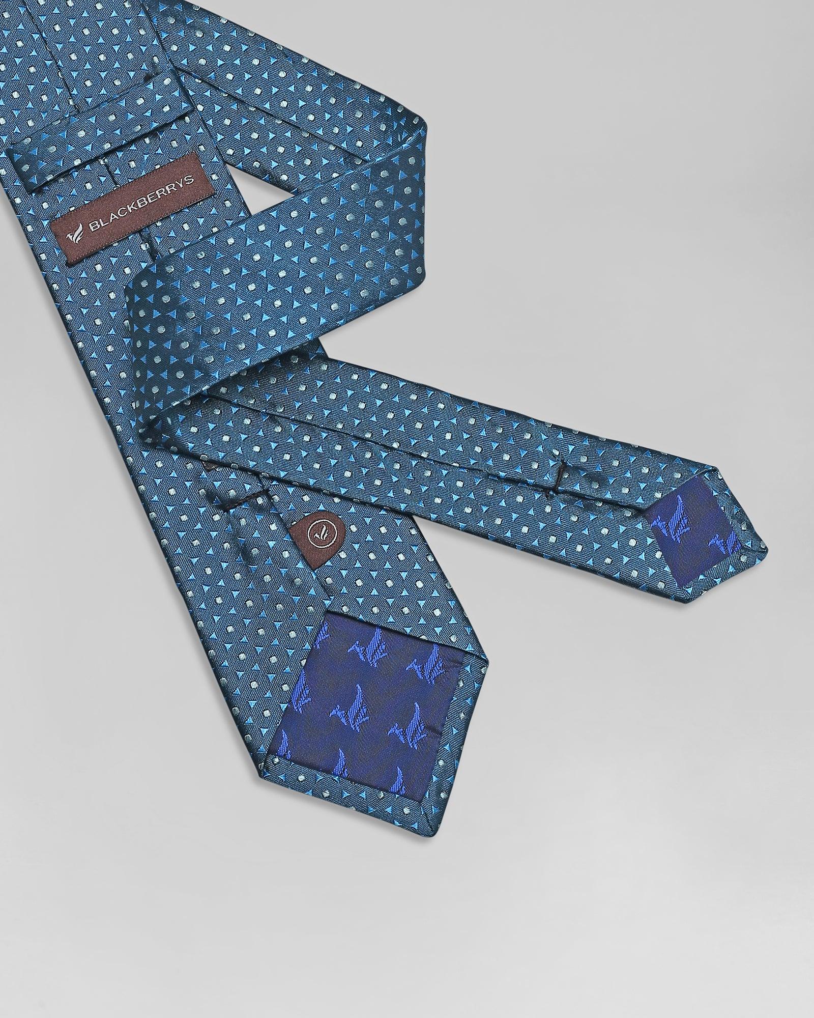 Silk Teal Blue Printed Tie - Quinta