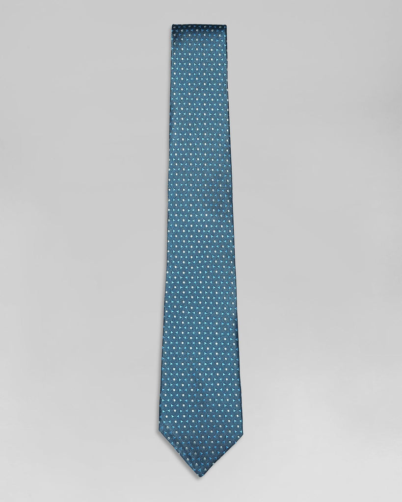 Silk Teal Blue Printed Tie - Quinta