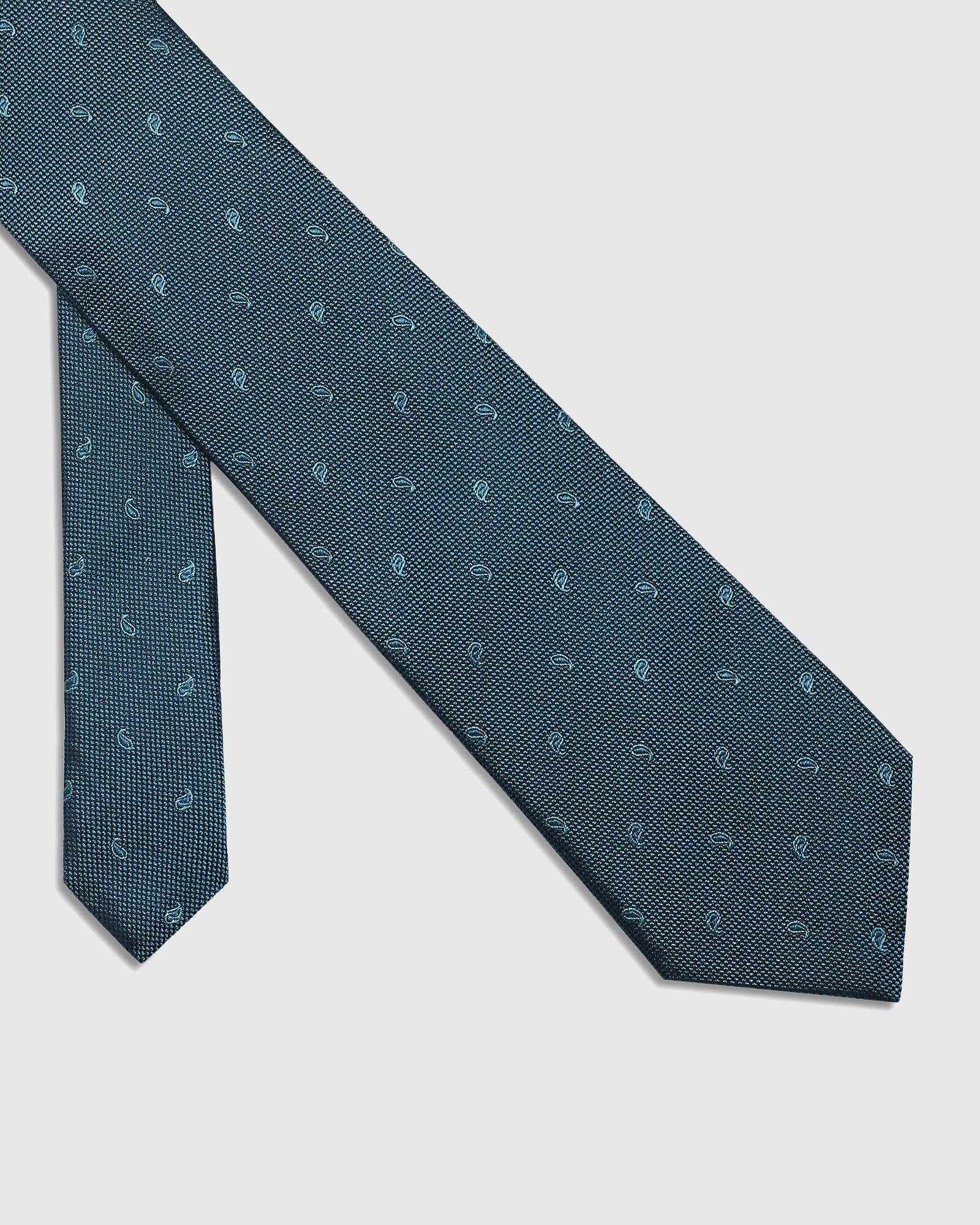 Silk Teal Blue Printed Tie - Sabin