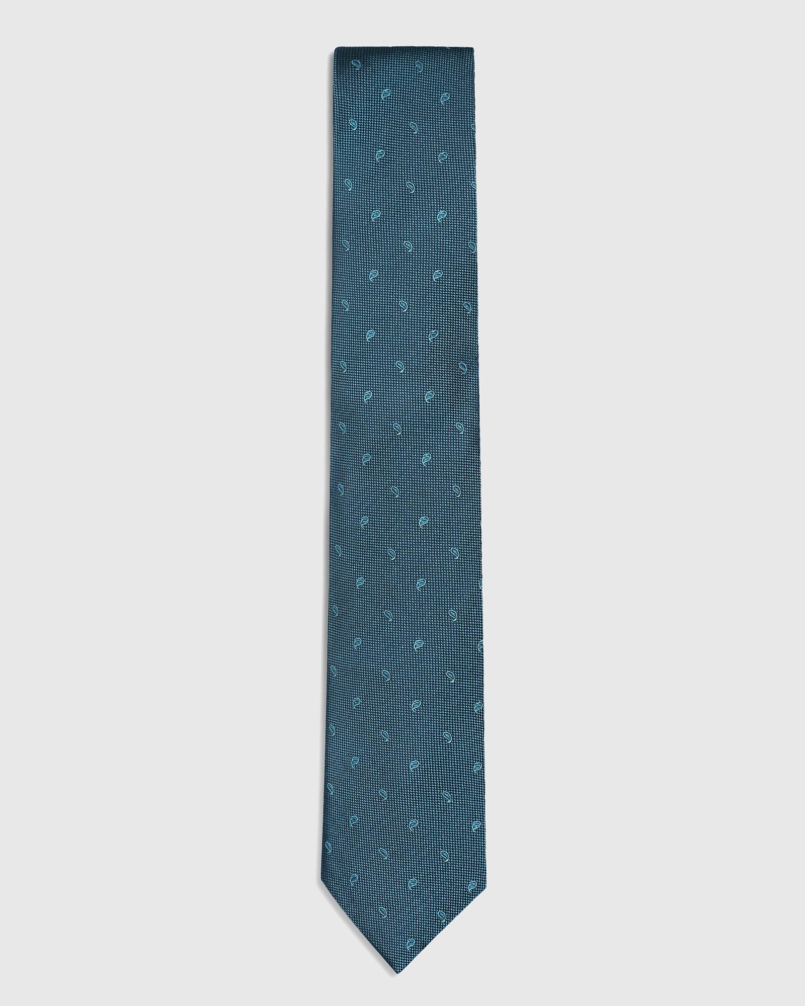 Silk Teal Blue Printed Tie - Sabin