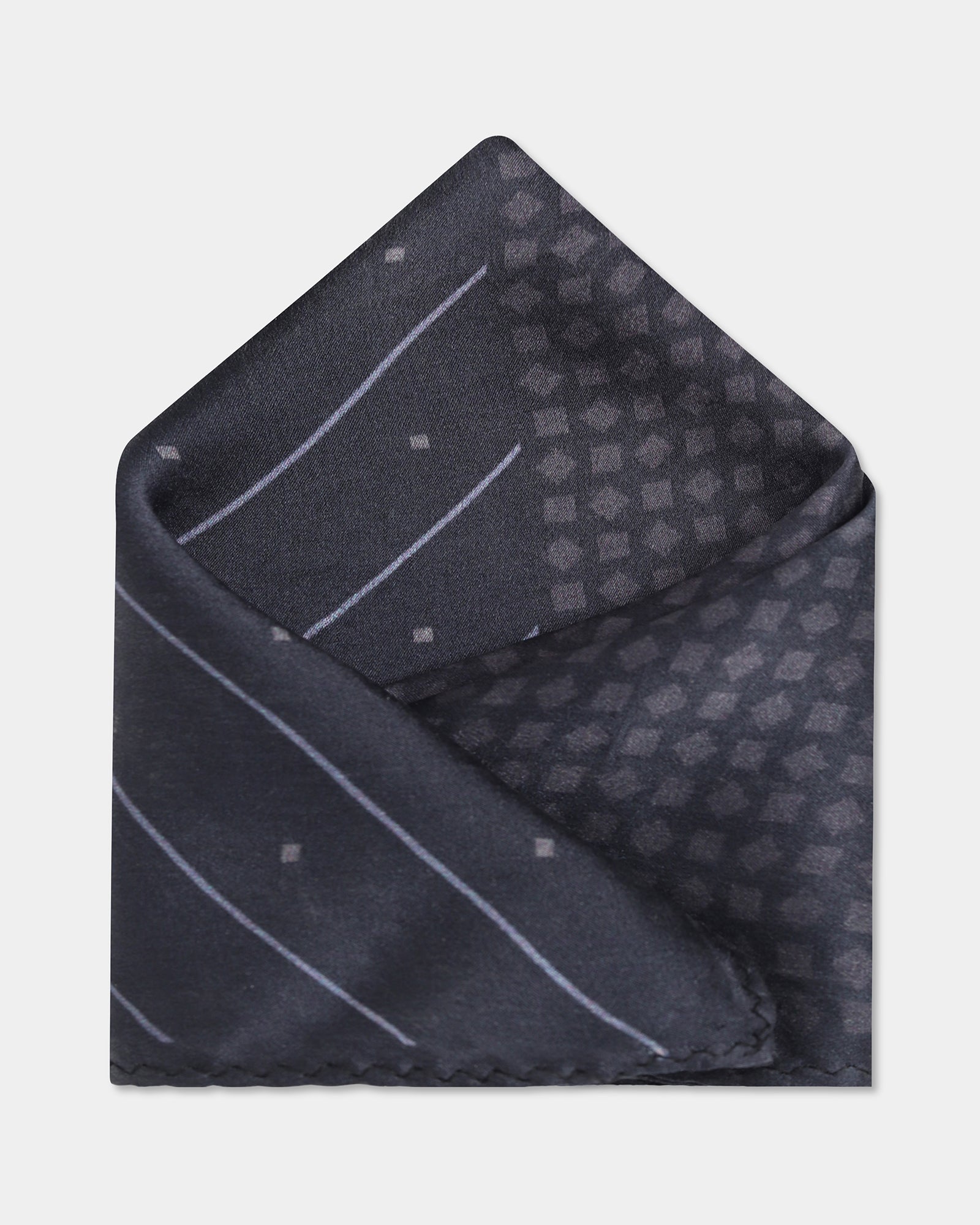 Black & Grey Printed 100% Silk Pocket Square - Base