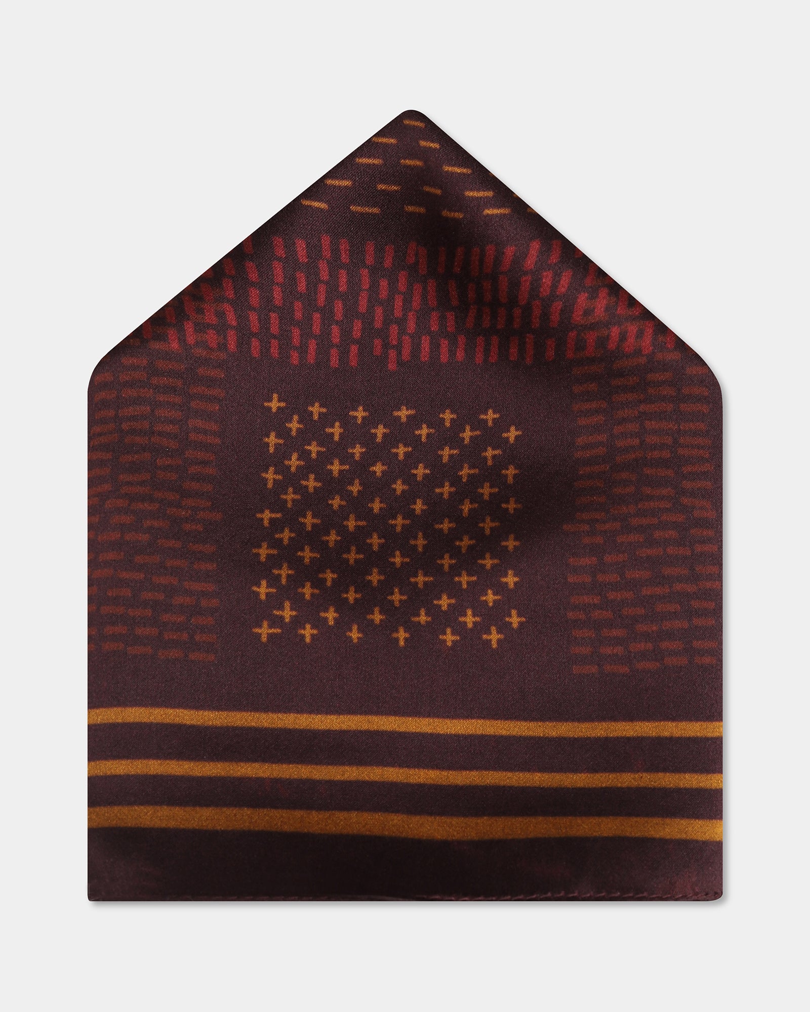 Brown & Beige Printed 100% Silk Pocket Square - Baira