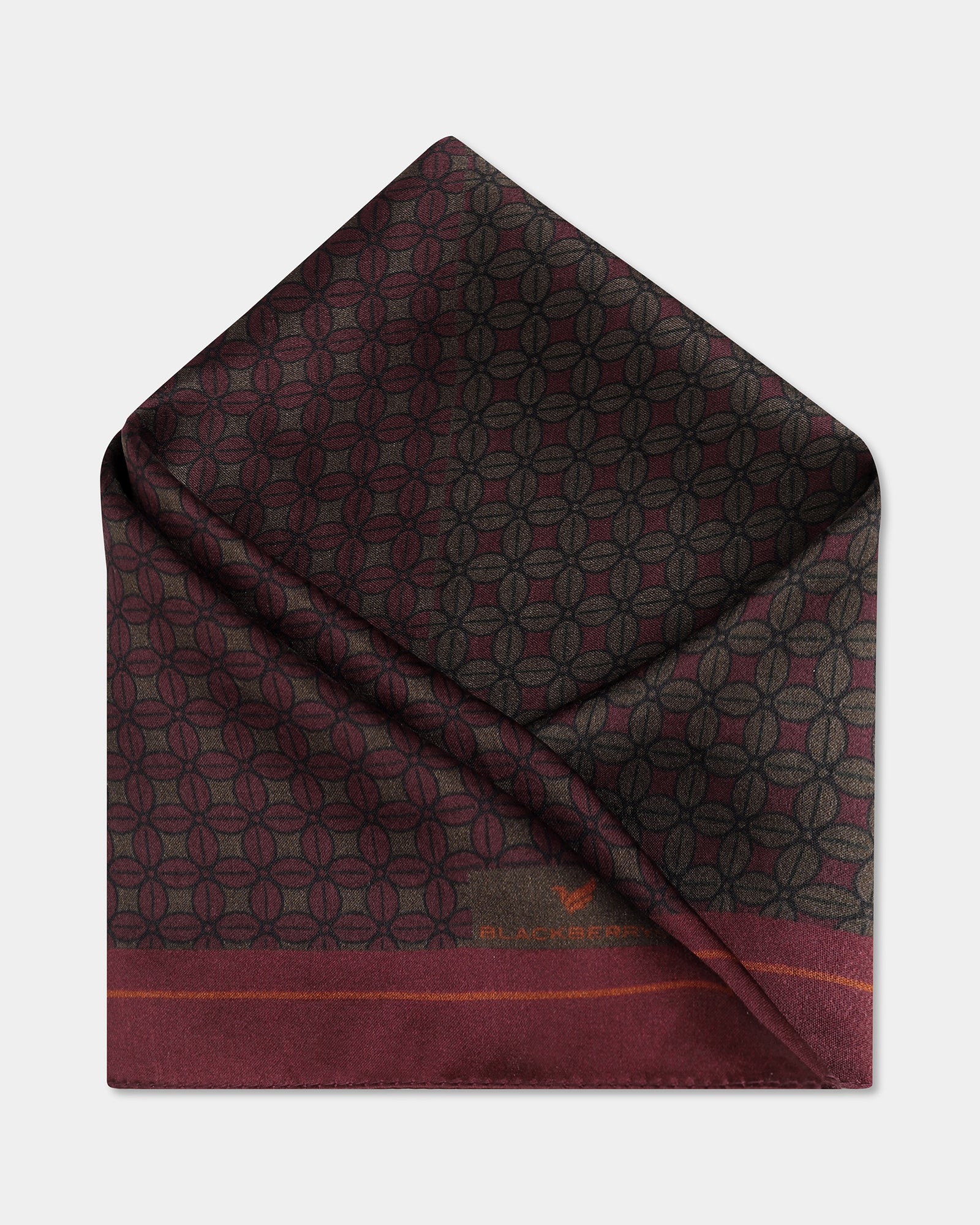 Brown Tan Printed 100% Silk Pocket Square - Bino