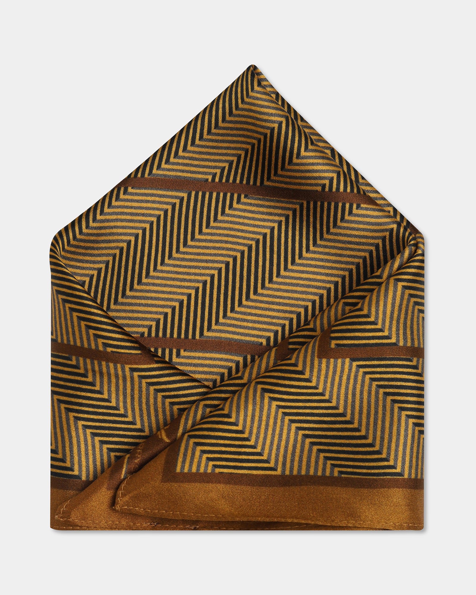 Mustard Printed 100% Silk Pocket Square - Banff
