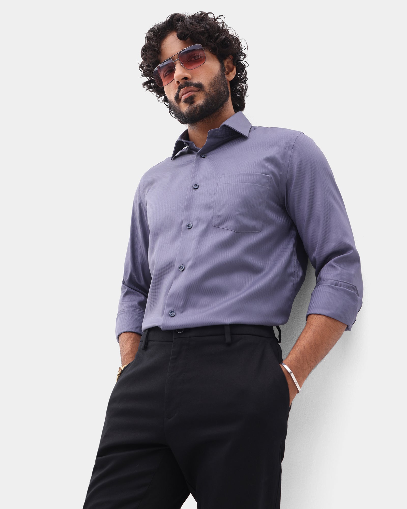 Purple Unwrinkle Textured Shirt - P31