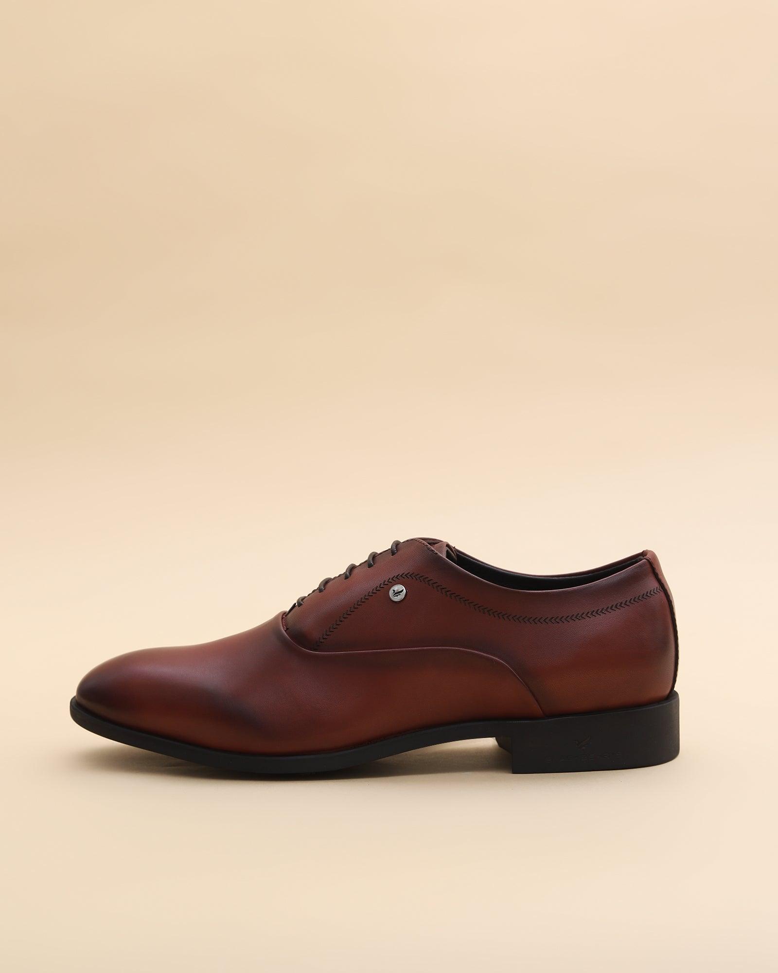 Leather Burgandy Solid Oxford Shoes - Lebum