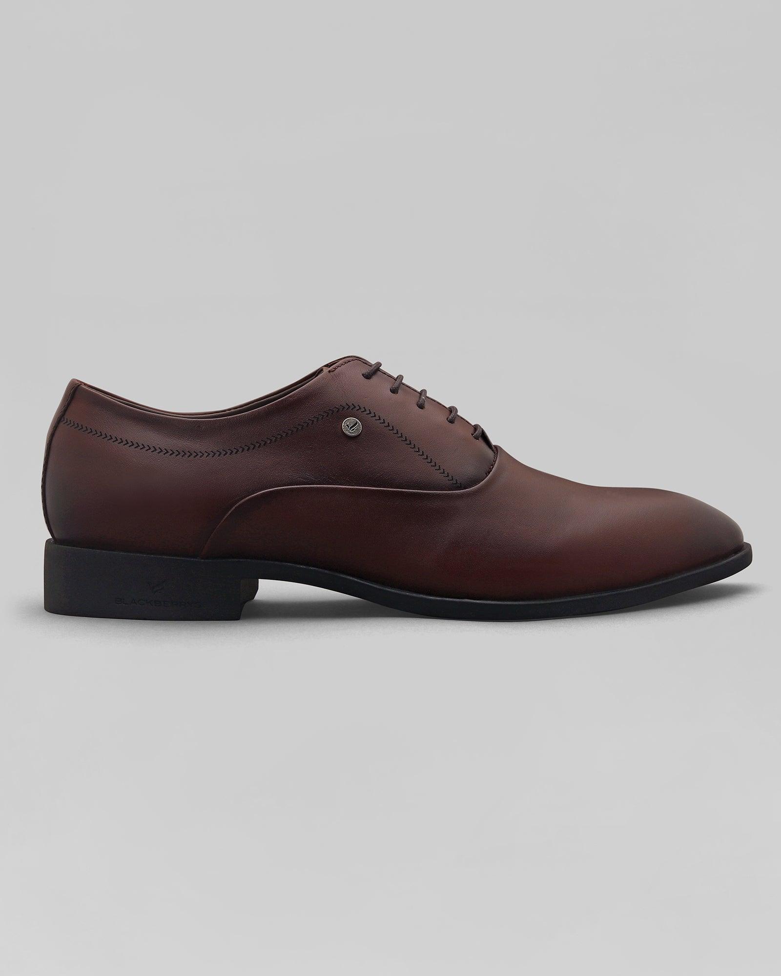 Must Haves Leather Burgandy Solid Oxford Shoes - Lebum
