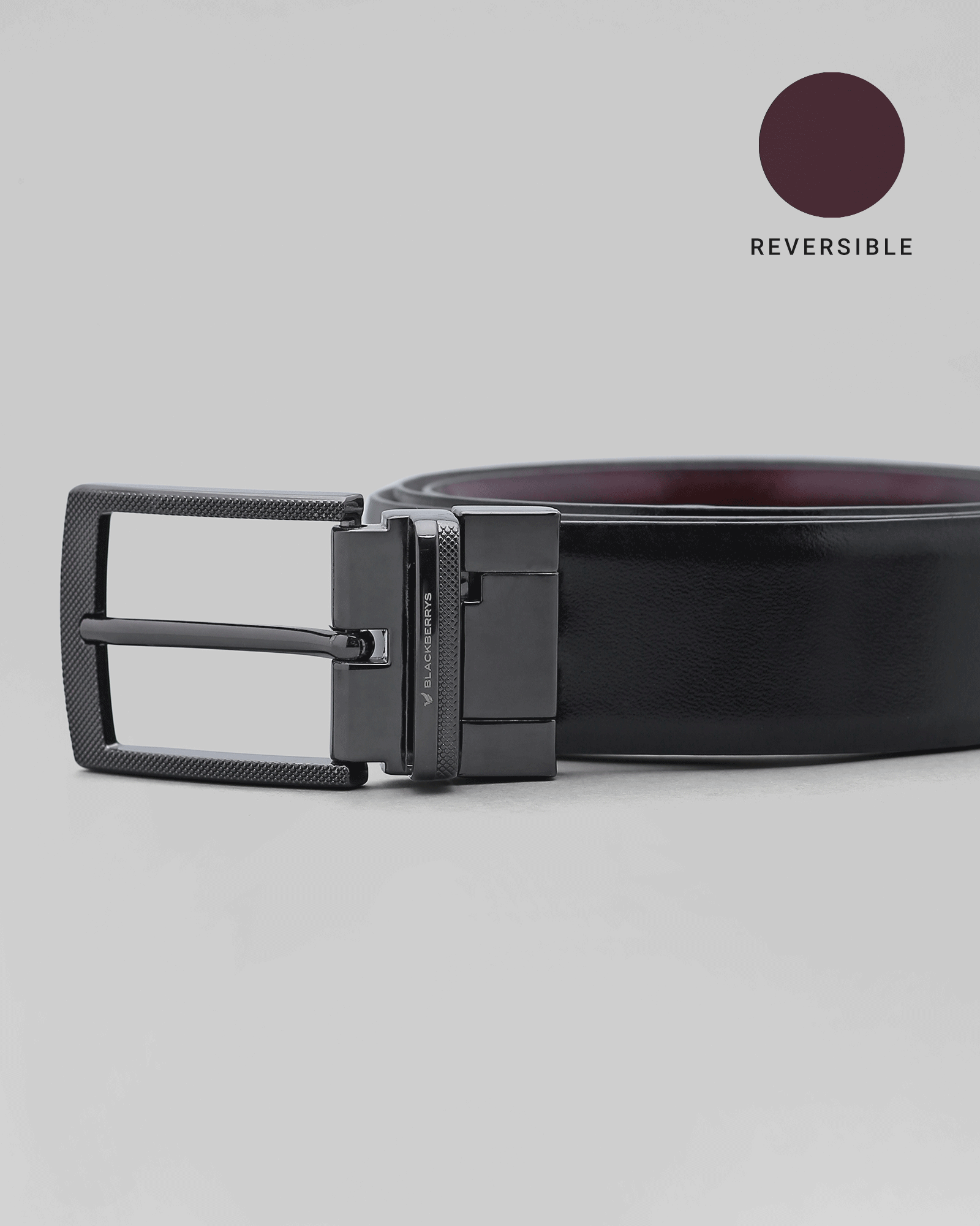 Leather Reversible Black Burgandy Solid Belt - Perry