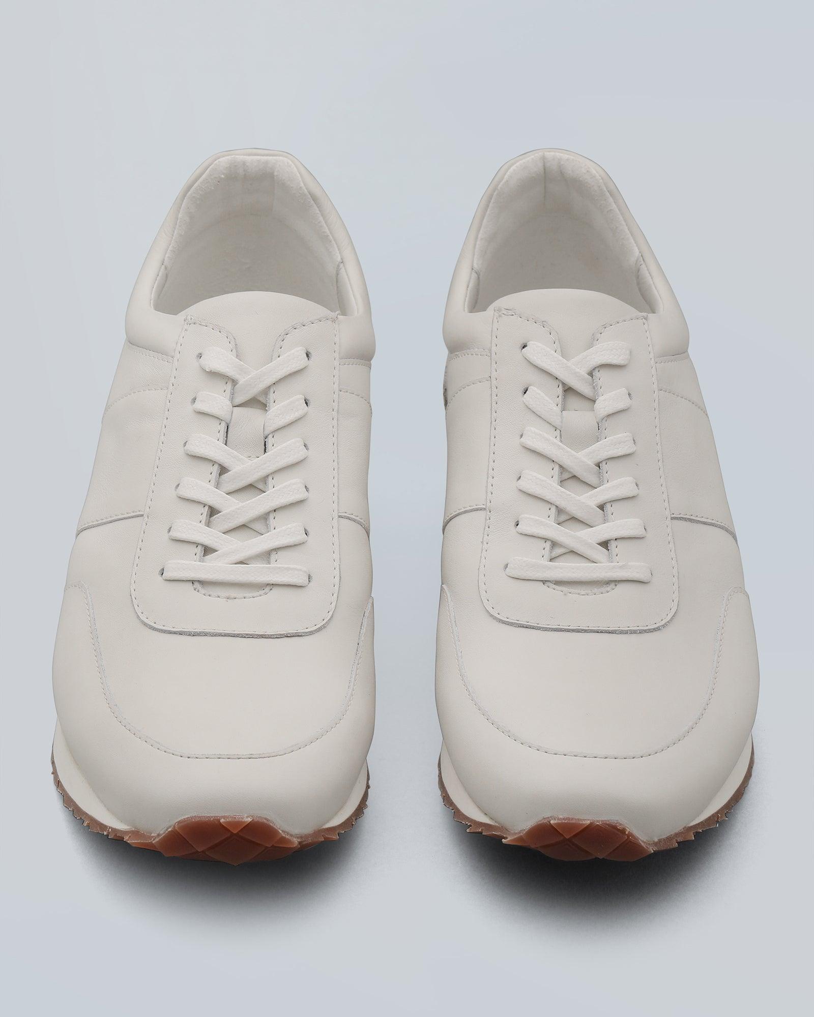 Leather Off White Solid Sneakers - Osmando