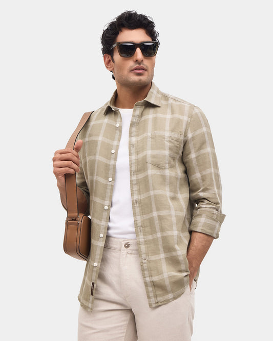 Sage Green Linen Check Shirt - Khewon