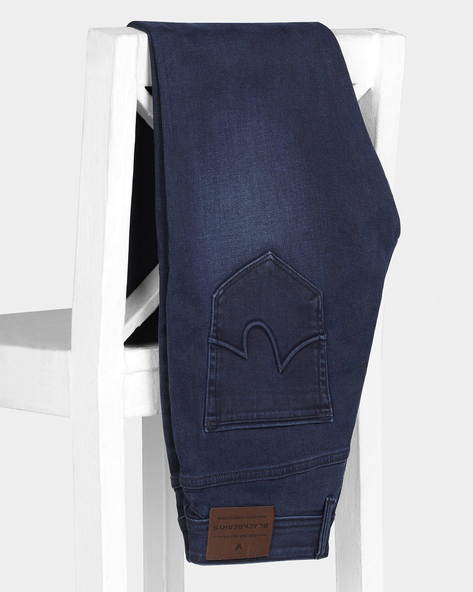 Slim Comfort Buff Fit Indigo Blue Textured Jeans - Rex