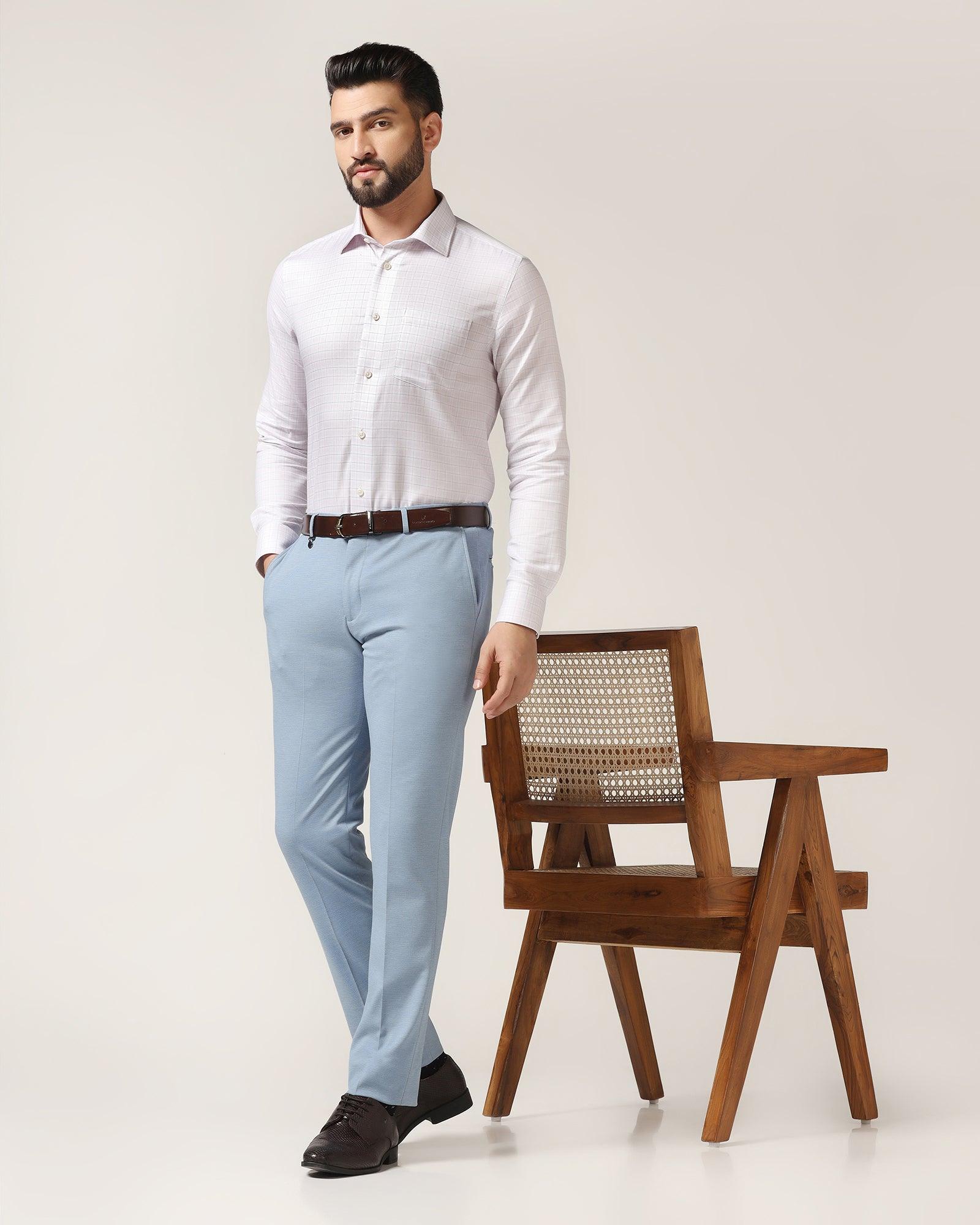 Slim Fit B-91 Formal Blue Textured Trouser - Steve - Blackberrys