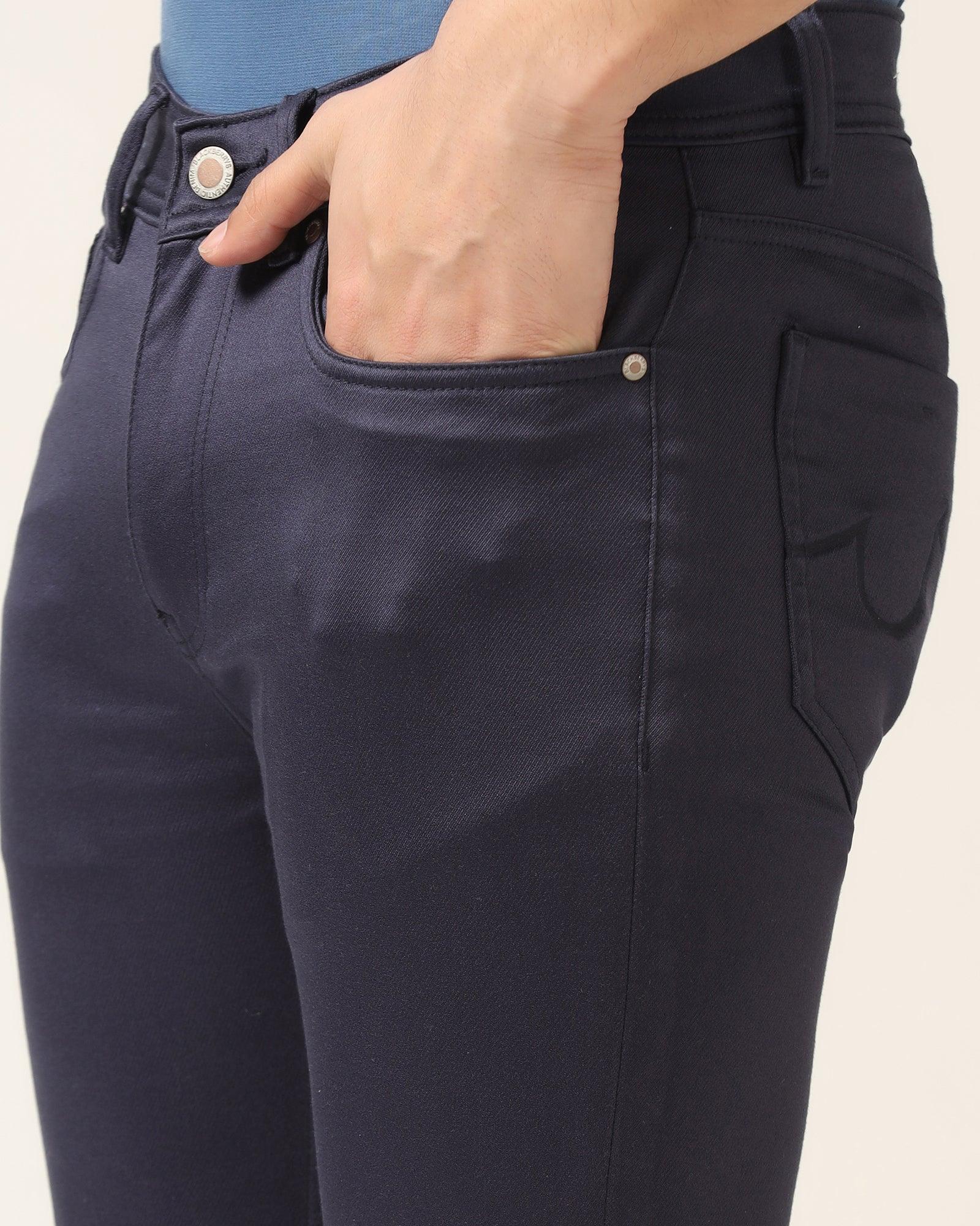 Slim Yonk Fit Navy Textured Jeans - Abto