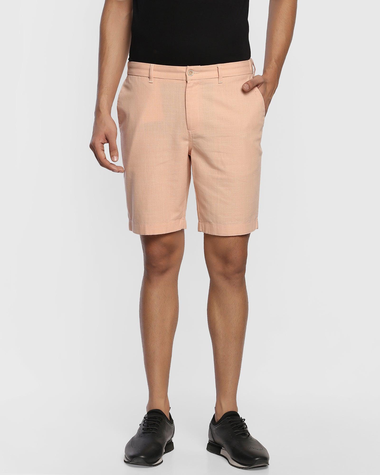 Casual Peach Solid Shorts - Com