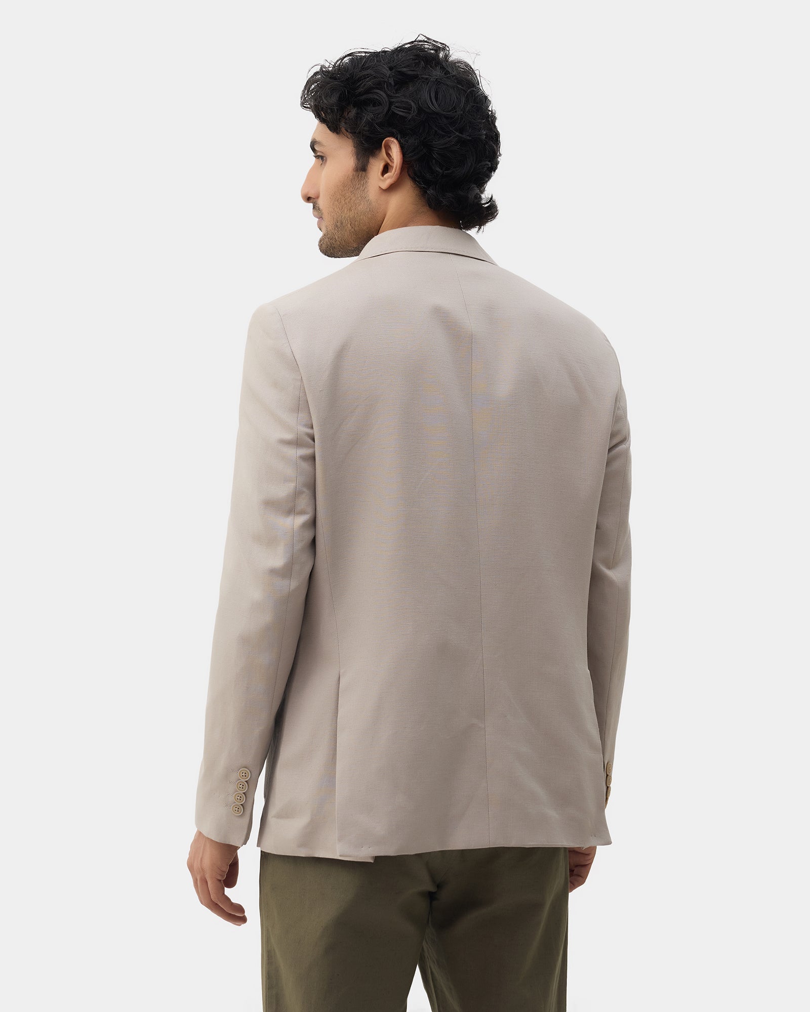 Stone Beige Solid Blazer - Juno