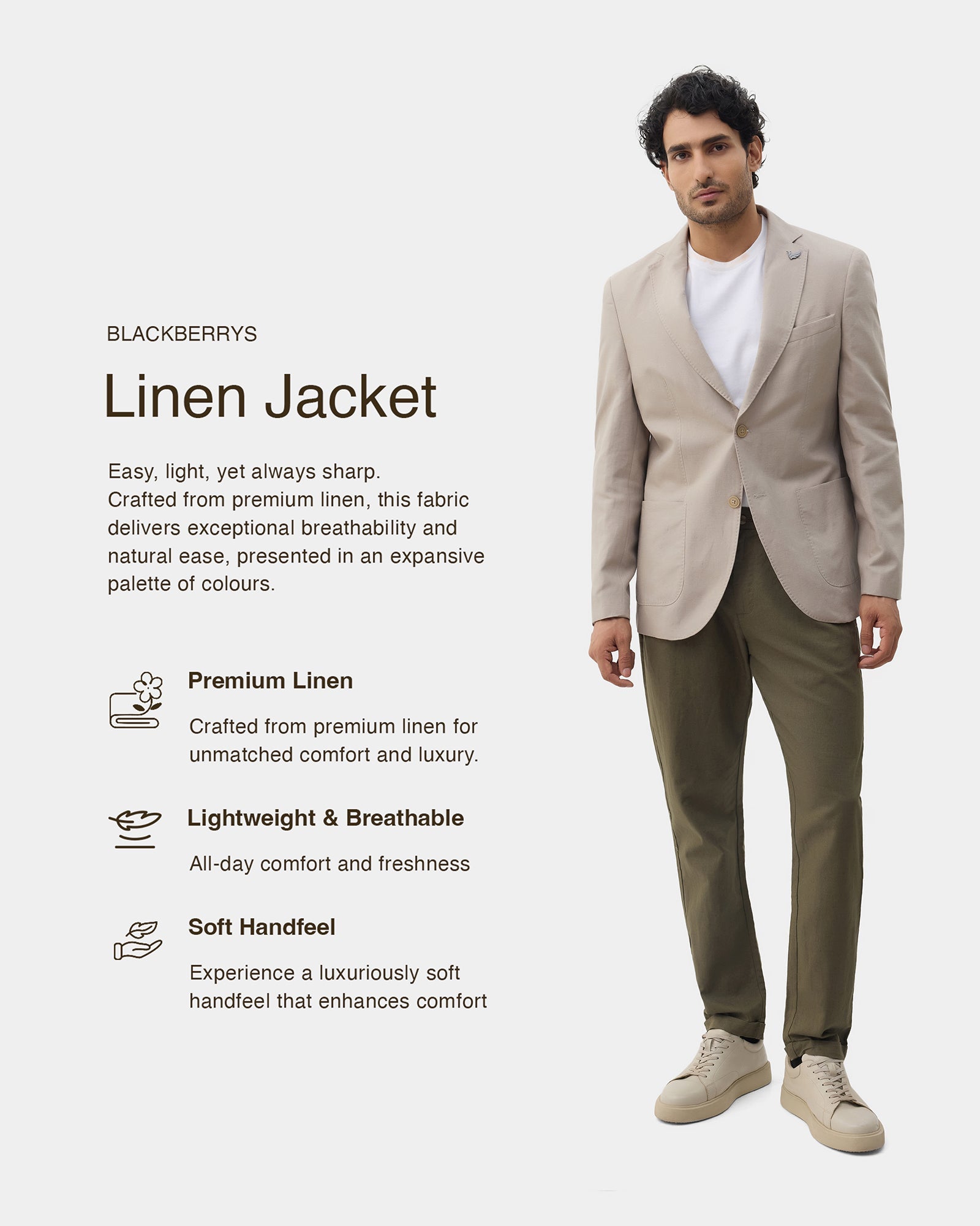 Stone Beige Solid Blazer - Juno