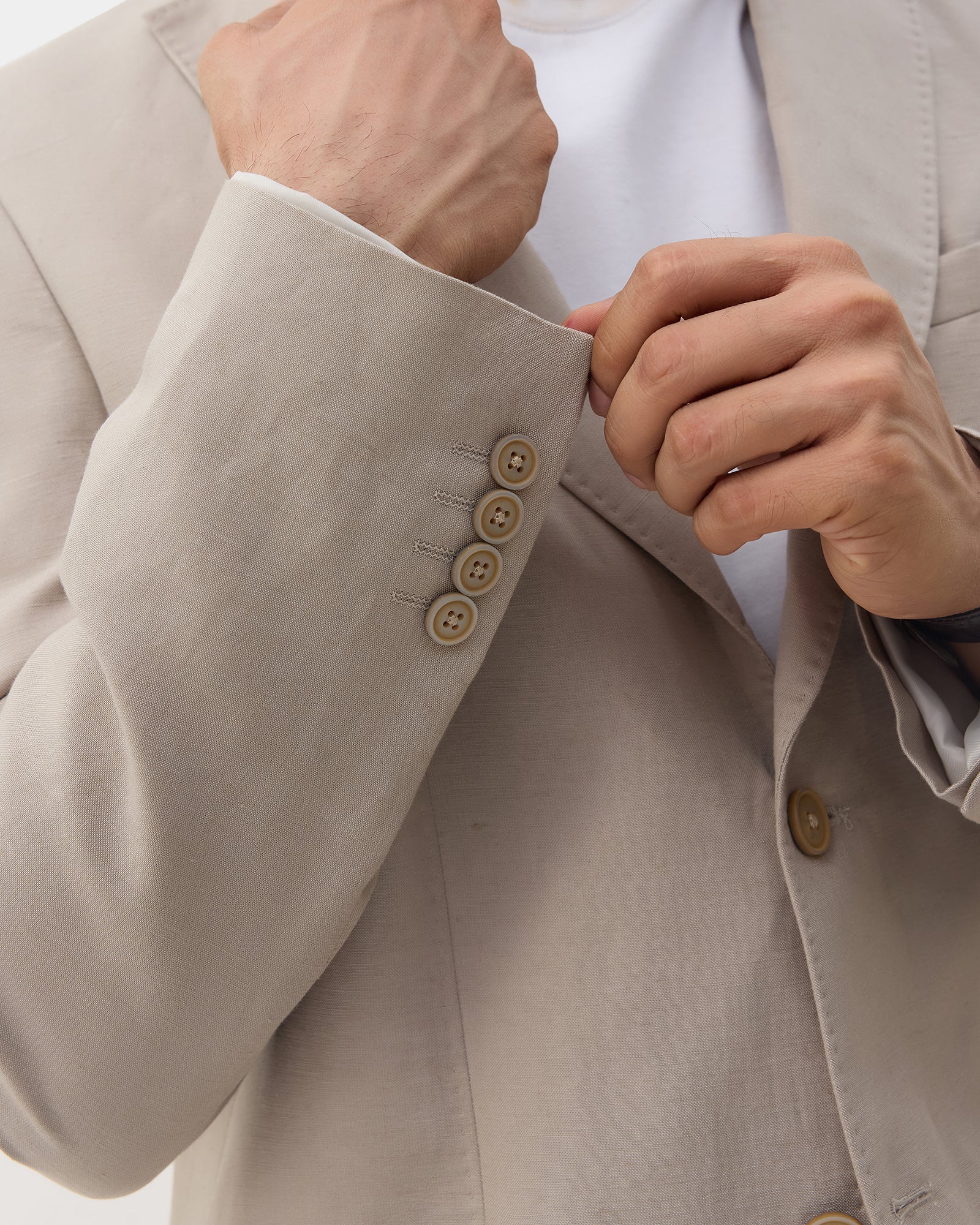 Stone Beige Solid Blazer - Juno