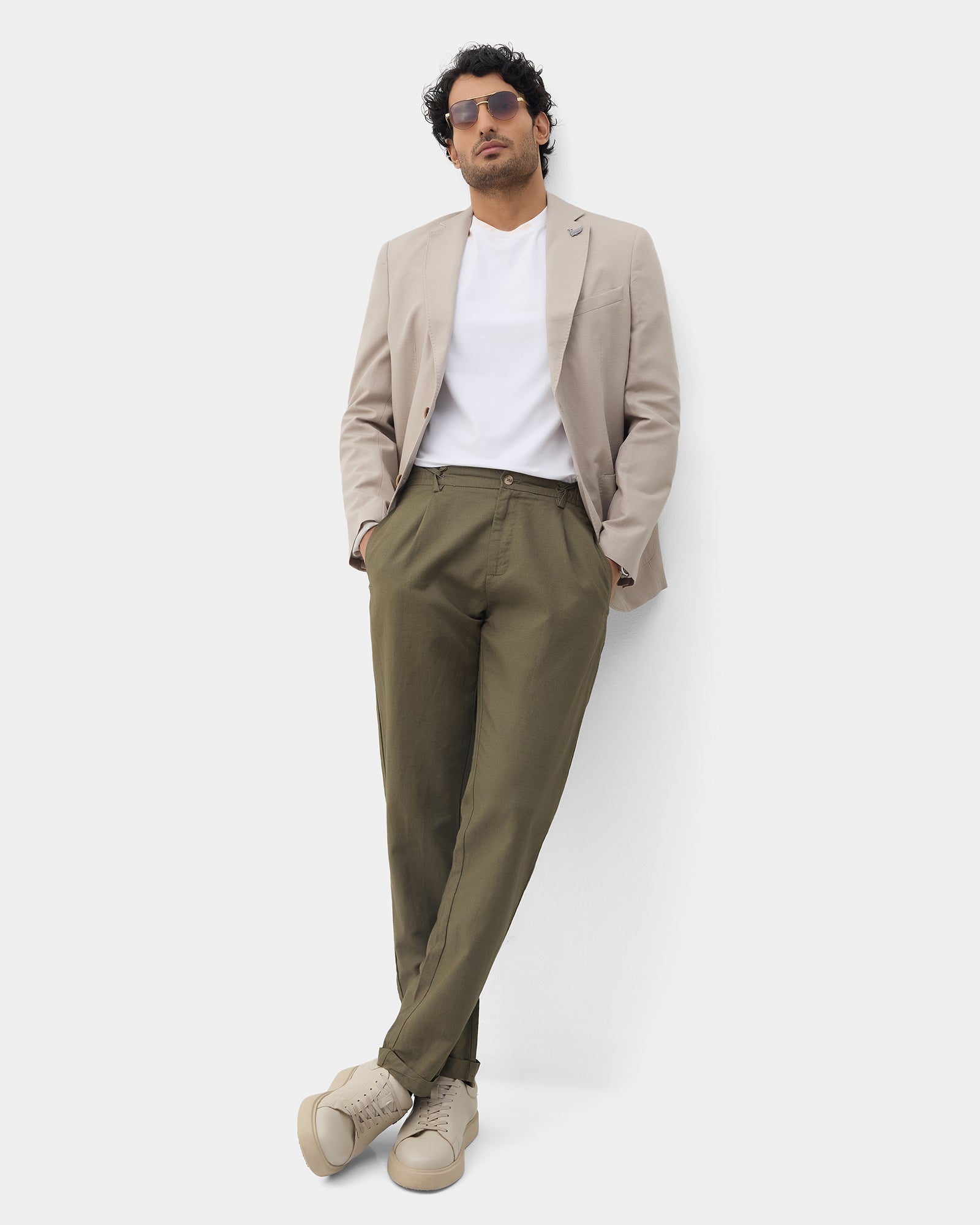 Stone Beige Solid Blazer - Juno