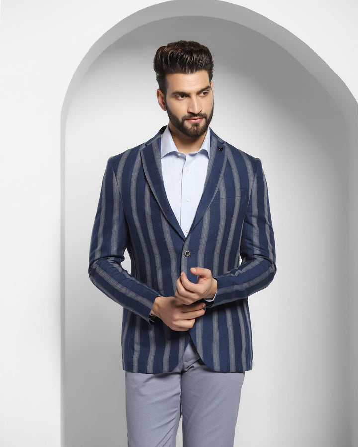 Linen Casual Blue Striped Blazer - Ortega