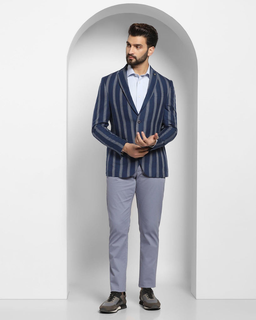 Linen Casual Blue Striped Blazer - Ortega