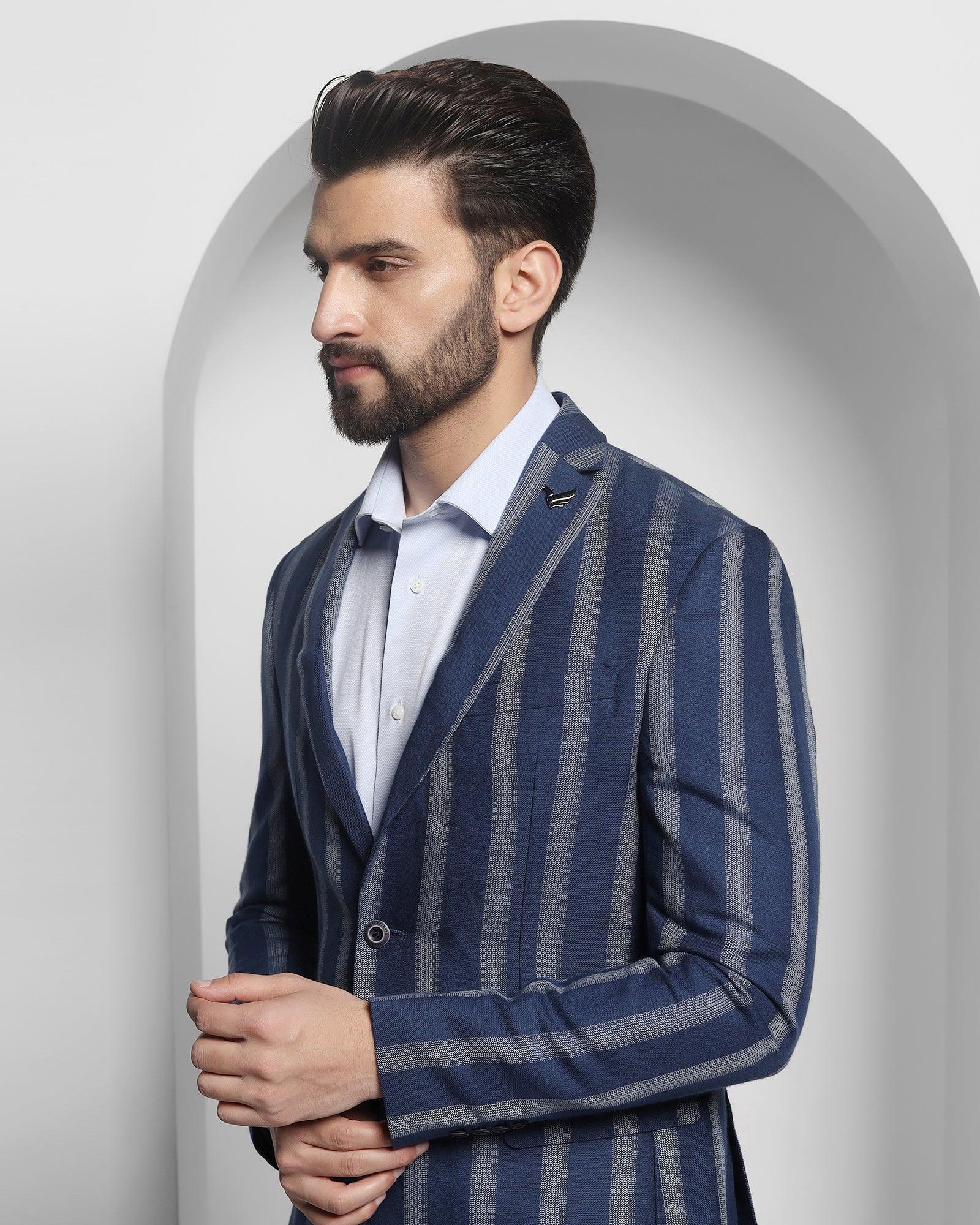 Linen Casual Blue Striped Blazer - Ortega