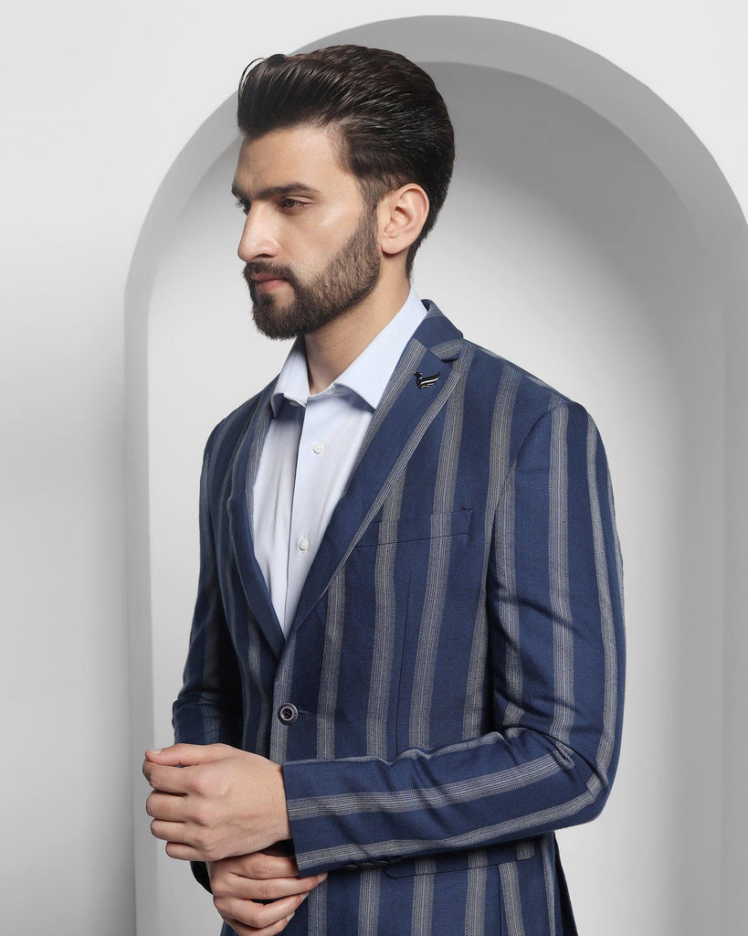 Linen Casual Blue Striped Blazer - Ortega