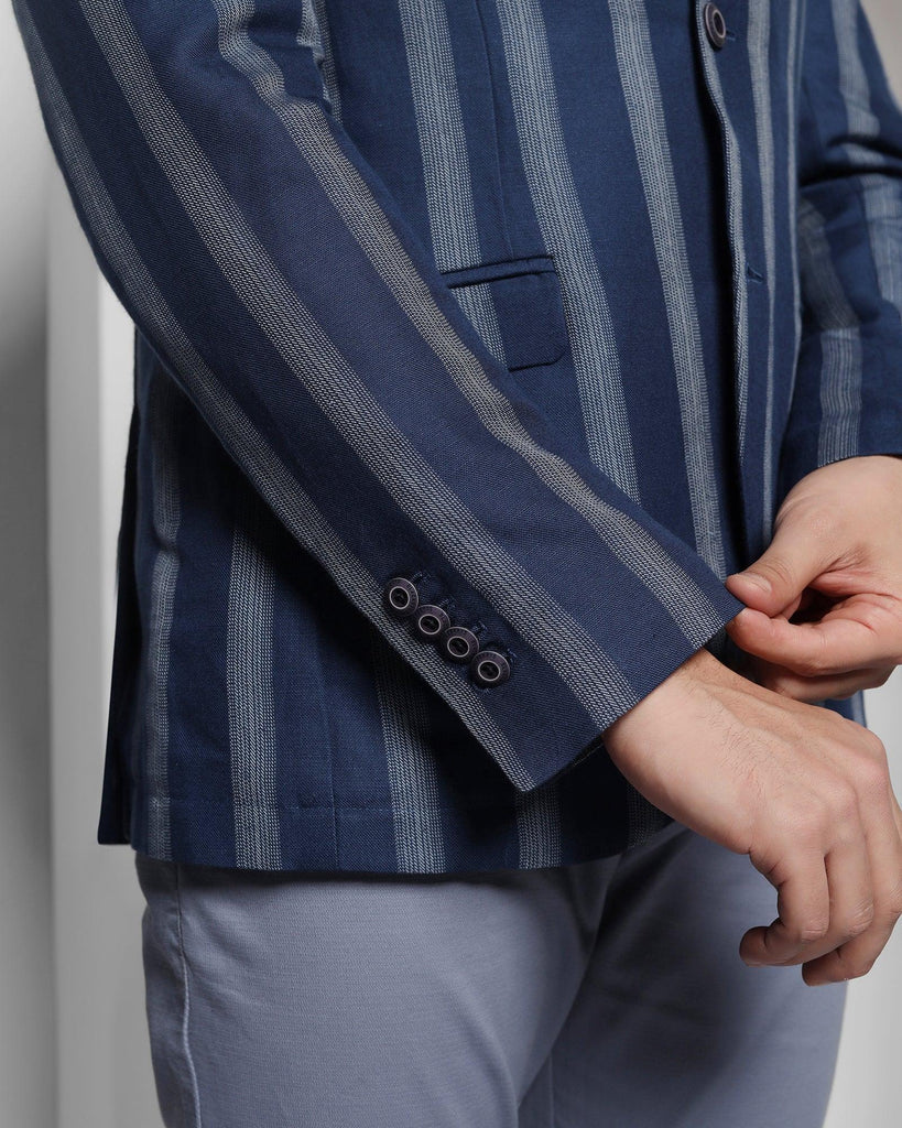 Linen Casual Blue Striped Blazer - Ortega