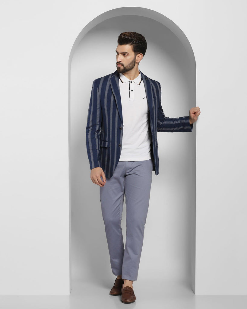 Linen Casual Blue Striped Blazer - Ortega