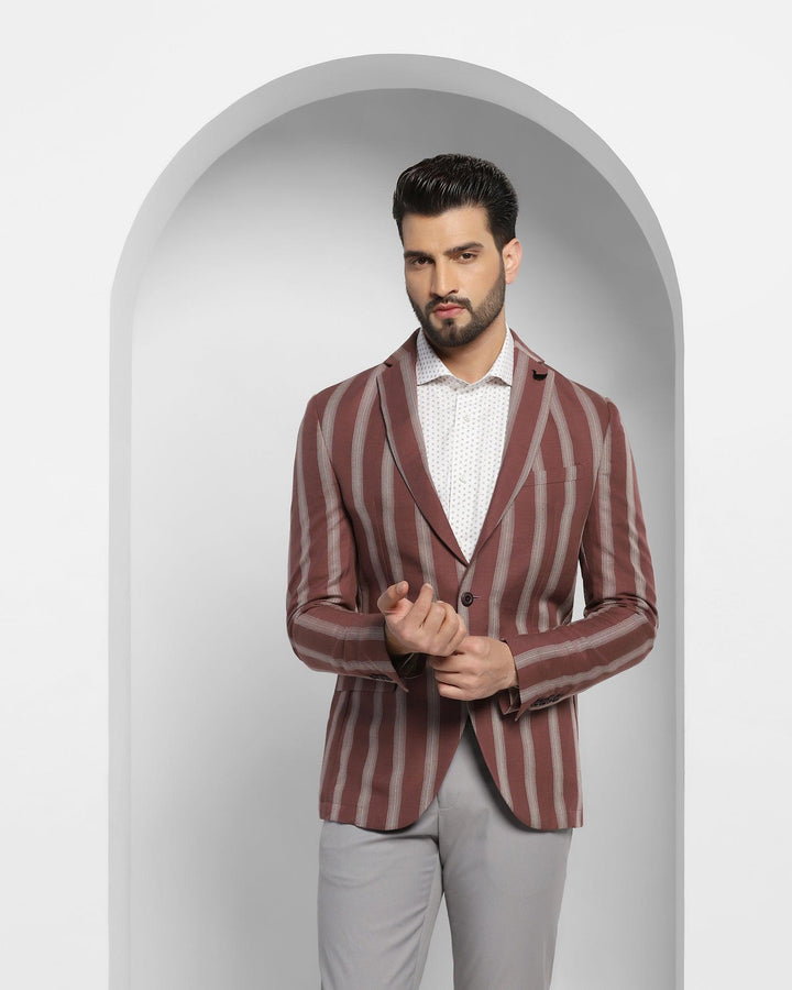 Linen Casual Dusty Pink Striped Blazer - Ortega