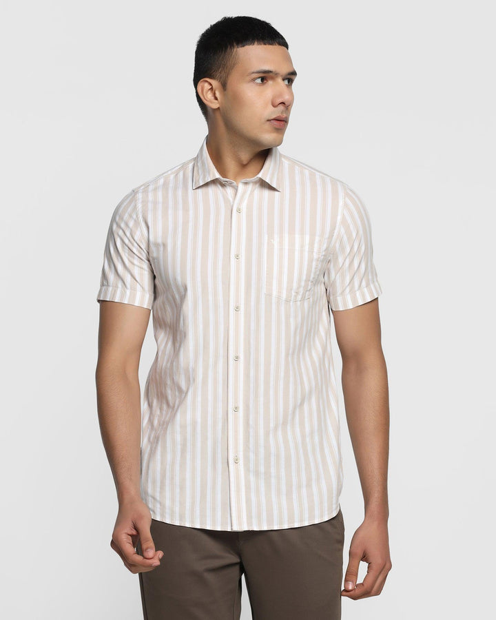 Formal Half Sleeve Beige Striped Shirt - Solana