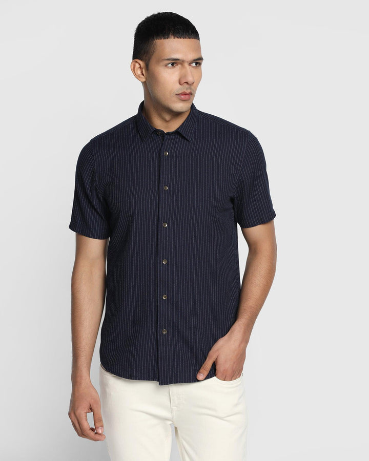 Formal Half Sleeve Indigo Striped Shirt - Bolt