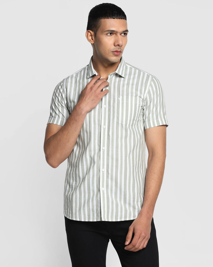 Formal Half Sleeve Olive Striped Shirt - Solana